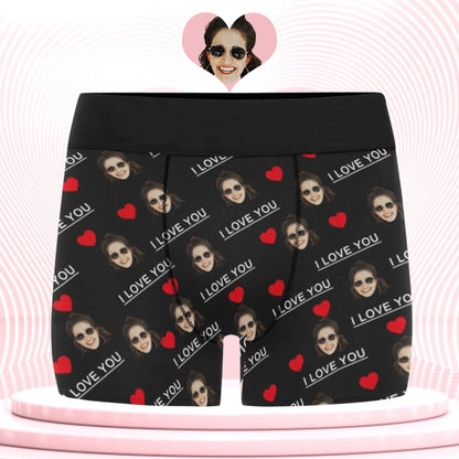 Custom I Love You Face Underwear | Personalized Photo Men's Boxer Briefs For Anniversary/Honeymoon