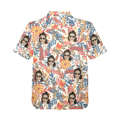 Custom Face Vibrant Floral Watercolor Hawaiian Shirt | Personalized Tropical Aloha Shirt For Birthday Surprise