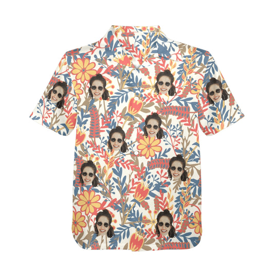 Custom Face Vibrant Floral Watercolor Hawaiian Shirt | Personalized Tropical Aloha Shirt For Birthday Surprise