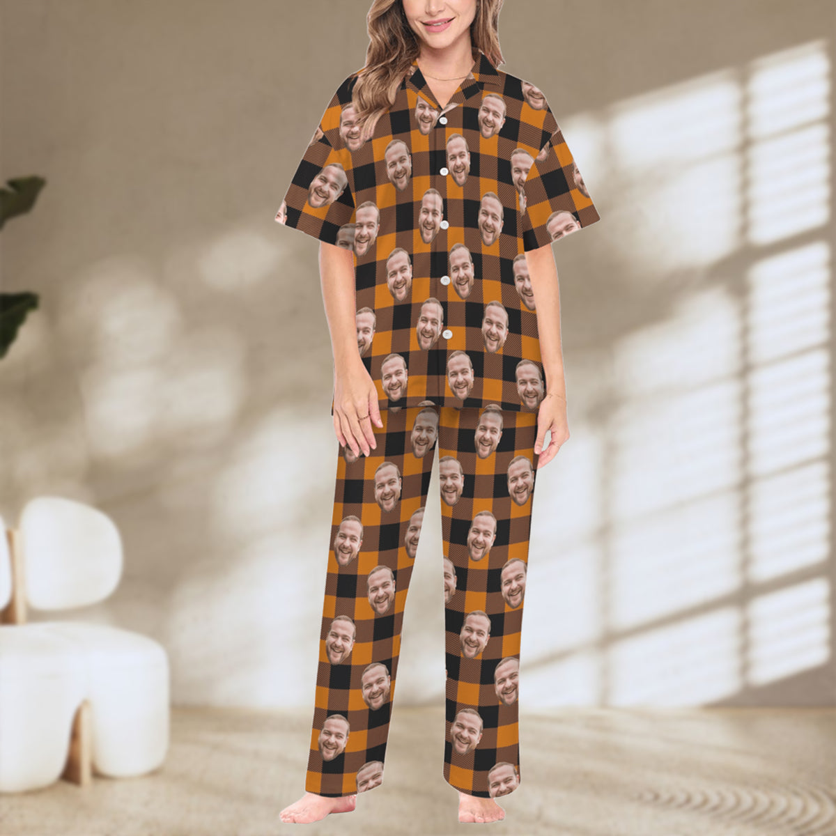 Custom Photo Christmas Pajamas | Personalized Women's V-Neck Pajama Set Christmas Gift