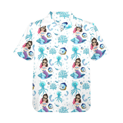 Custom Mystic Mermaid Face Hawaiian Shirt | Personalized Tropical Aloha Shirt Prank Surprise Gifts