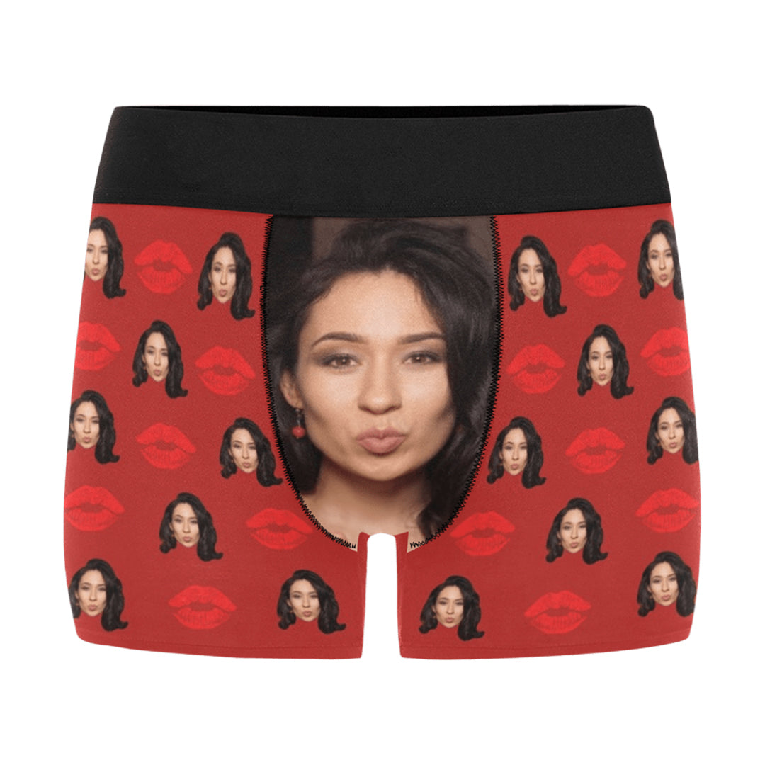 Custom Big Face Red Lip Underwear | Personalized Photo Men's Boxer Briefs For Birthday/Valentine
