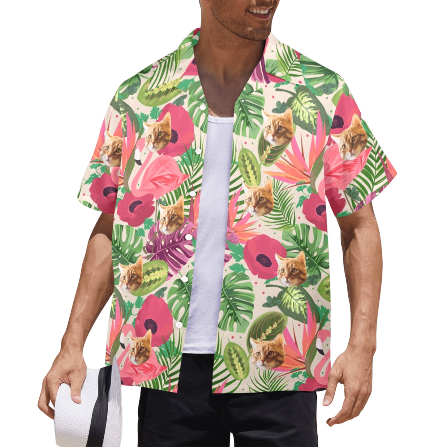 Custom Face Flamingo Rainforest Vibes Hawaiian Shirt | Personalized Tropical Aloha Shirt For Vacation/Cruise