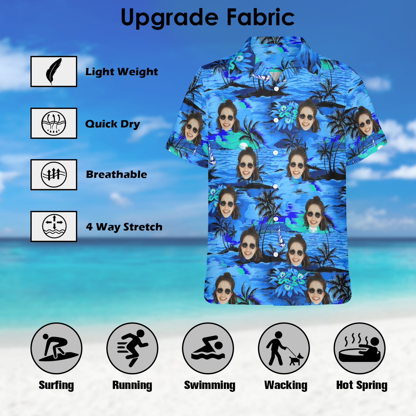 Custom Face Blue Island Hawaiian Shirt | Personalized Tropical Summer Shirt Best Couple Gift