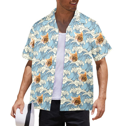 Custom Face Blue Waves Hawaiian Shirt | Personalized Summer Vibes Tropical Aloha Shirt