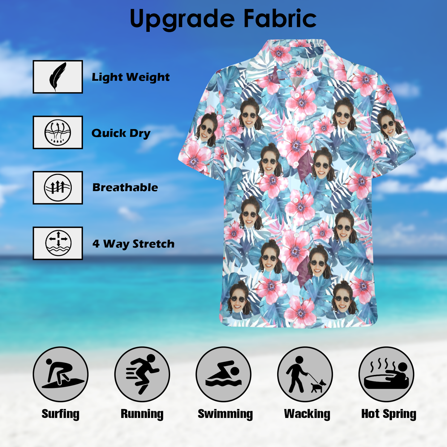 Custom Face Watercolor Printing Flowers Hawaiian Shirt | Personalized Tropical Aloha Shirt Birthday Party Gift