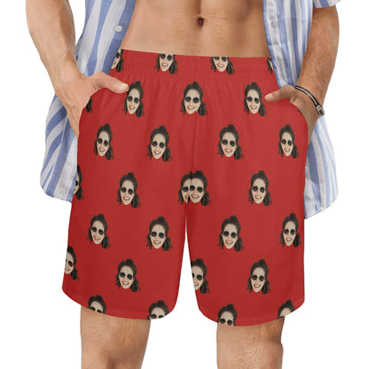 Custom Face Multi Color Beach Shorts | Personalized Photo Men's Elastic Swim Trunks For Wedding/Bachelor Party
