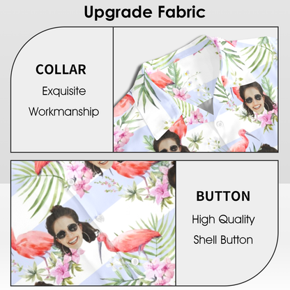 Custom Face Pink Flamingo Hawaiian Shirt | Personalized Tropical Aloha Shirt Anniversary Gift