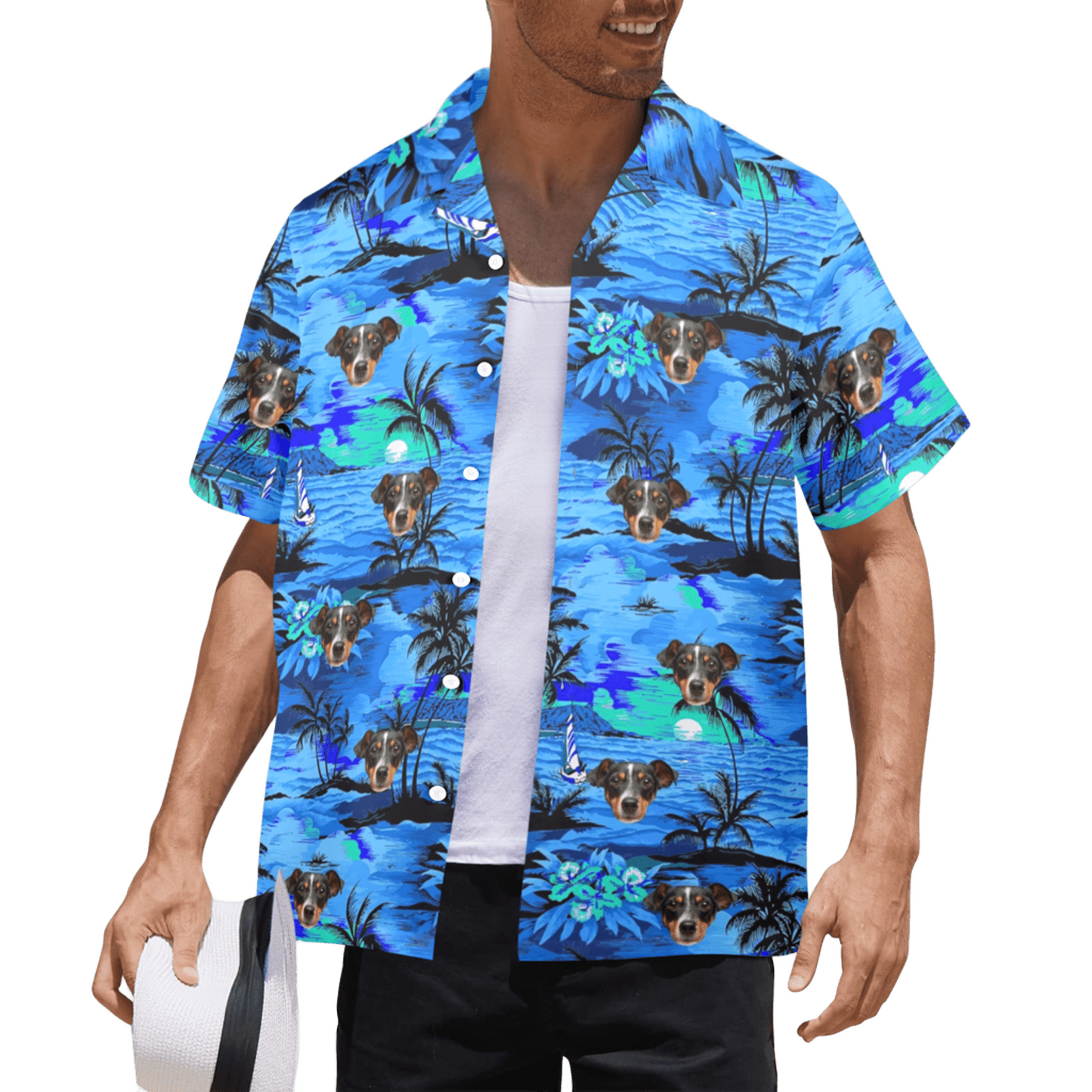 Custom Face Blue Island Hawaiian Shirt | Personalized Tropical Summer Shirt Best Couple Gift