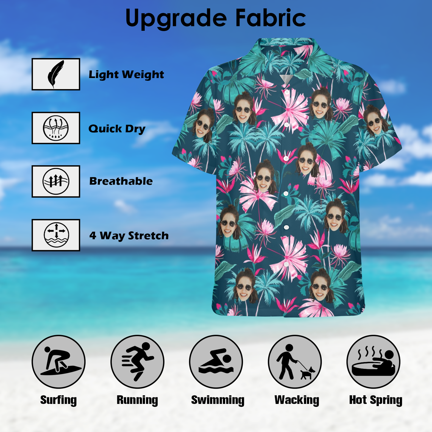 Custom Face Coconut Flowers Hawaiian Shirt | Personalized Tropical Aloha Shirt Beach Cruise Party Gift