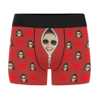 Custom Face Zip Heart Underwear | Personalized Photo Men's Boxer Briefs For Birthday/Christmas Gifts