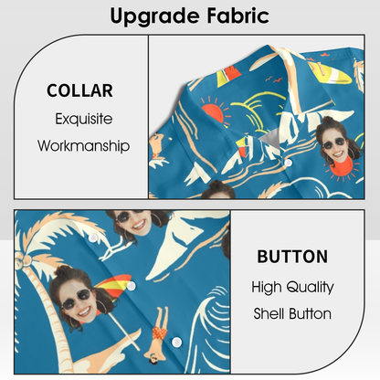 Custom Face Blue Surfing Island Hawaiian Shirt | Personalized Tropical Aloha Shirt For Boat/Cruise Trip