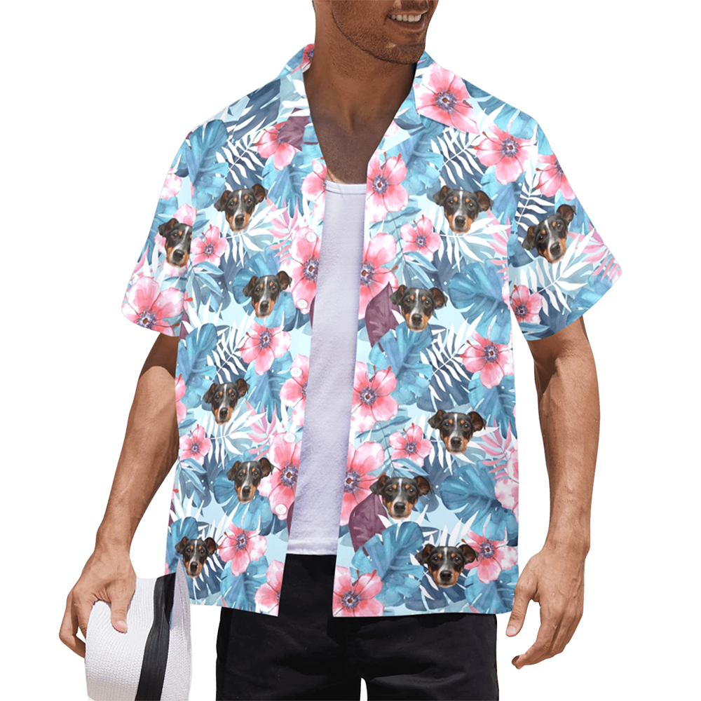 Custom Face Watercolor Printing Flowers Hawaiian Shirt | Personalized Tropical Aloha Shirt Birthday Party Gift