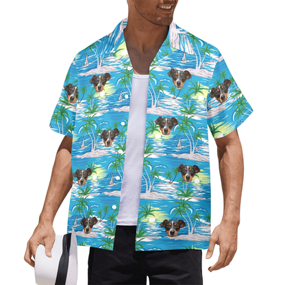 Custom Face Blue Sea&Island Hawaiian Shirt | Personalized Tropical Aloha Shirt For Vacation/Holiday