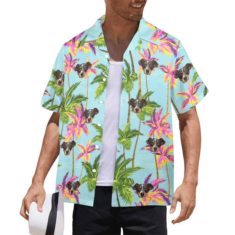 Custom Face Purple&Green Coconut Tree Hawaiian Shirt | Personalized Tropical Aloha Shirt For Float Trip