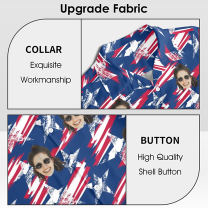 Custom Face Vintage USA Flag Hawaiian Shirt | Personalized Tropical Aloha Shirt Independence Day Party