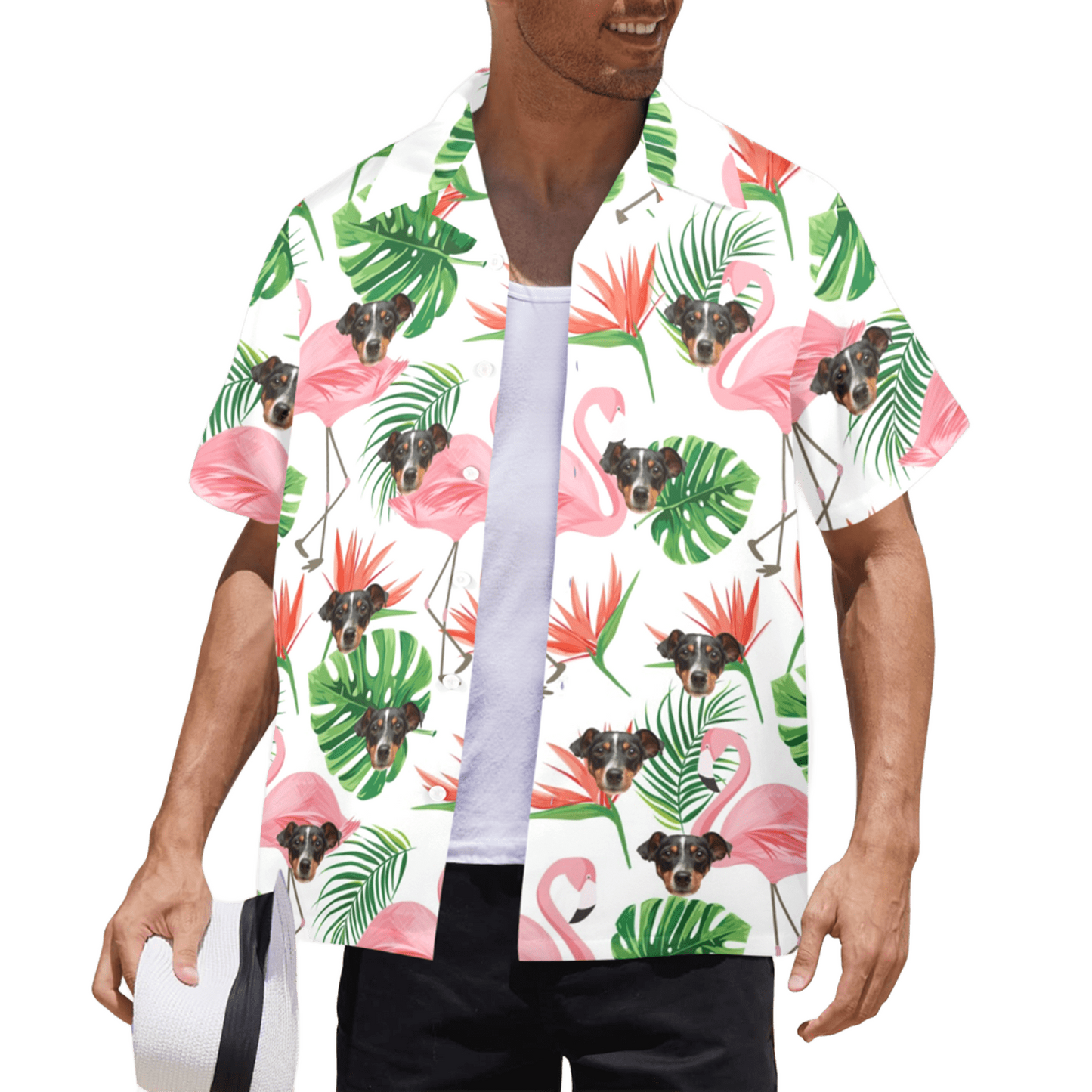Custom Face Pink Flamingo Hawaiian Shirt | Personalized Tropical Aloha Shirt Vacation Party