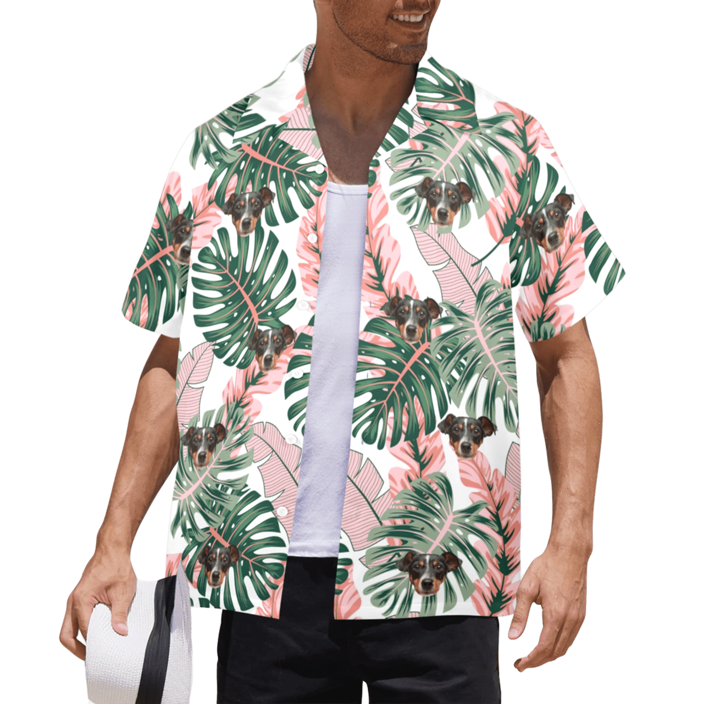 Custom Face Pink Plantain Leaves Hawaiian Shirt | Personalized Tropical Aloha Shirt Birthday Party Gift