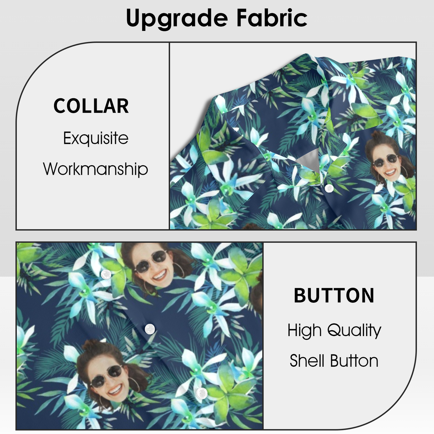 Custom Face Green Leaves Hawaiian Shirt | Personalized Tropical Aloha Shirt Birthday Party Gift