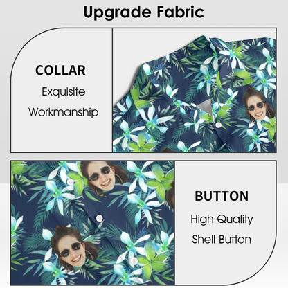 Custom Face Green Leaves Hawaiian Shirt | Personalized Tropical Aloha Shirt Birthday Party Gift