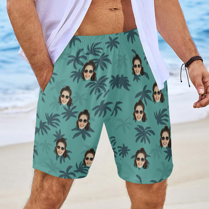 Custom Face Tommy Vercetti Beach Shorts | Personalized Photo Men's Elastic Swim Trunks Party Gifts