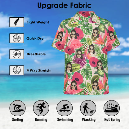 Custom Face Flamingo Rainforest Vibes Hawaiian Shirt | Personalized Tropical Aloha Shirt For Vacation/Cruise
