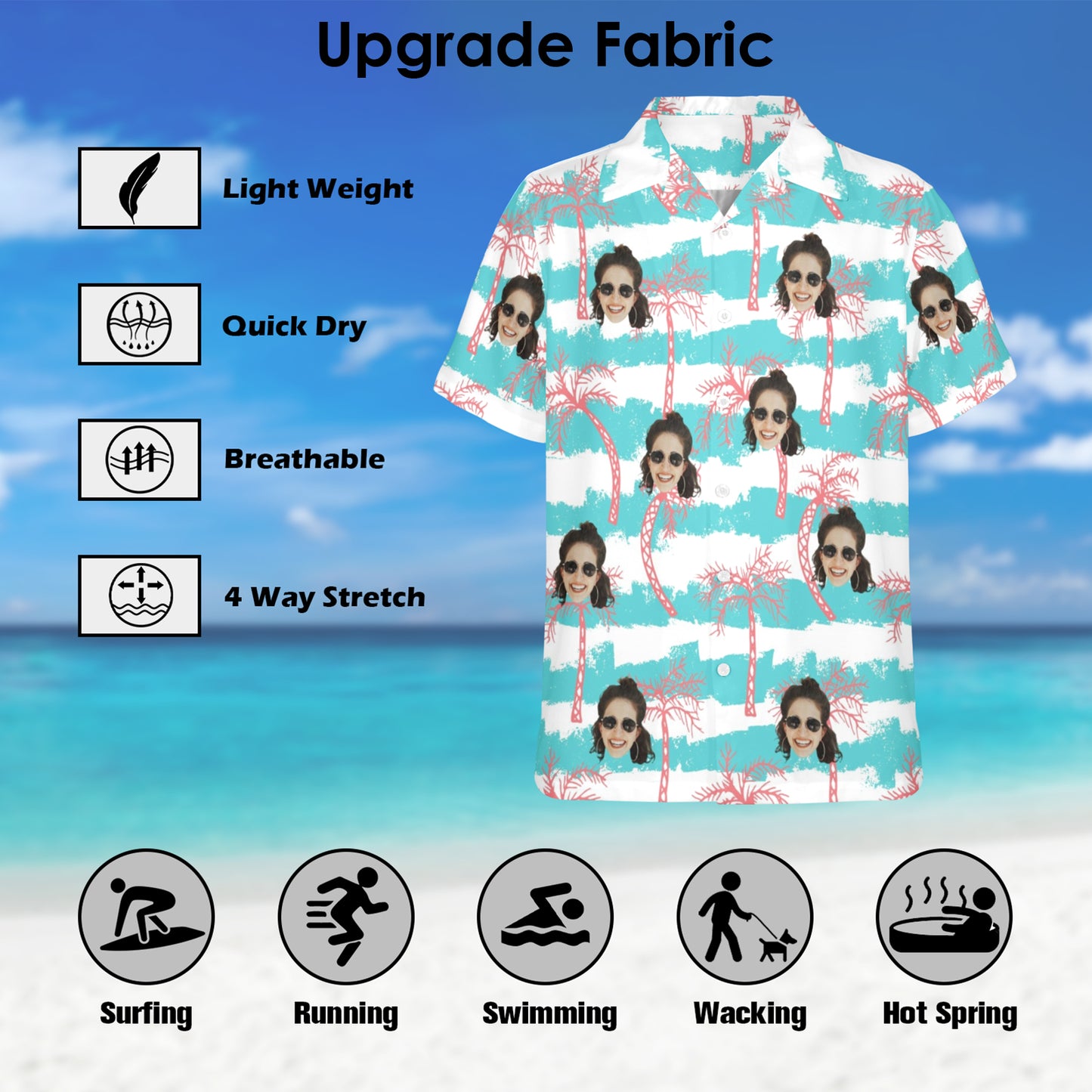 Custom Face Azure Wave Coconut Shore Hawaiian Shirt | Personalized Tropical Aloha Shirt For Spring/Summer Vacation