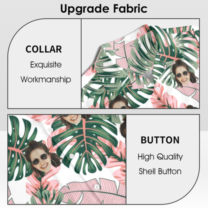 Custom Face Pink Plantain Leaves Hawaiian Shirt | Personalized Tropical Aloha Shirt Birthday Party Gift