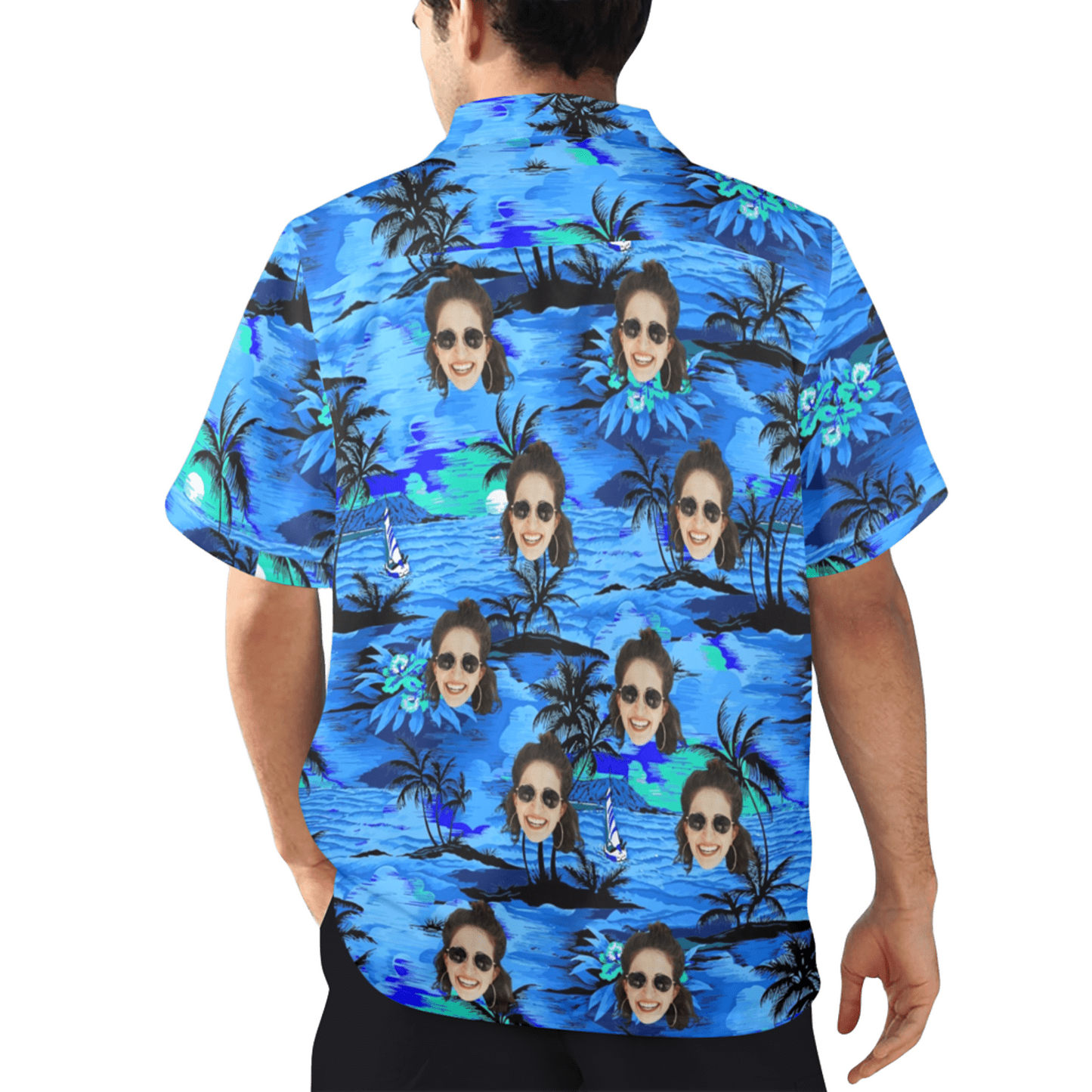 Custom Face Blue Island Hawaiian Shirt | Personalized Tropical Summer Shirt Best Couple Gift