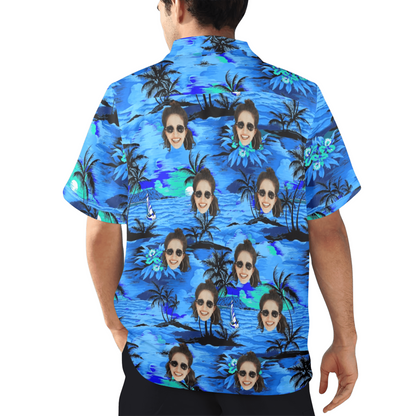 Custom Face Blue Island Hawaiian Shirt | Personalized Tropical Summer Shirt Best Couple Gift