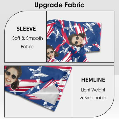 Custom Face Vintage USA Flag Hawaiian Shirt | Personalized Tropical Aloha Shirt Independence Day Party