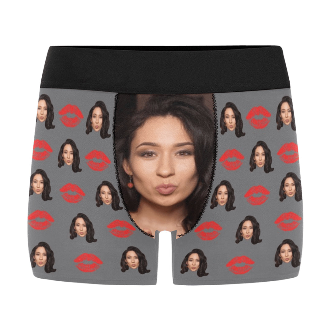 Custom Big Face Red Lip Underwear | Personalized Photo Men's Boxer Briefs For Birthday/Valentine