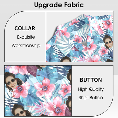 Custom Face Watercolor Printing Flowers Hawaiian Shirt | Personalized Tropical Aloha Shirt Birthday Party Gift