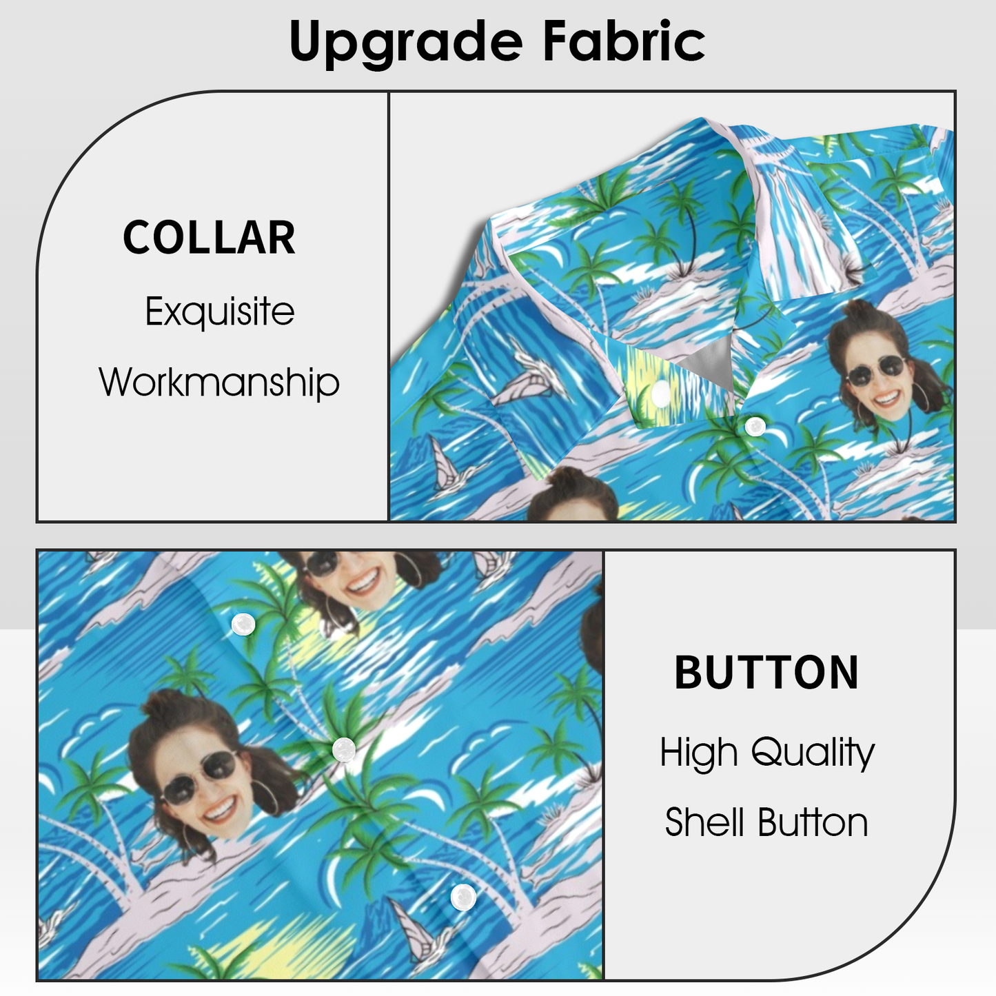 Custom Face Blue Sea&Island Hawaiian Shirt | Personalized Tropical Aloha Shirt For Vacation/Holiday