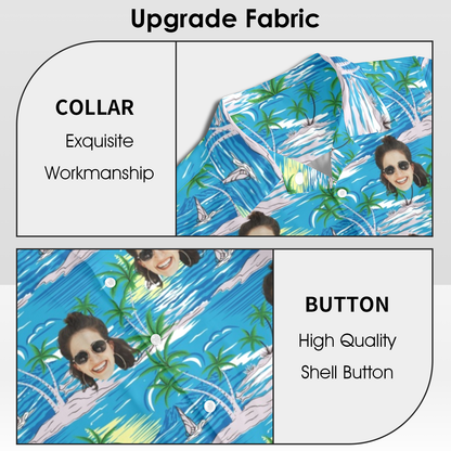 Custom Face Blue Sea&Island Hawaiian Shirt | Personalized Tropical Aloha Shirt For Vacation/Holiday