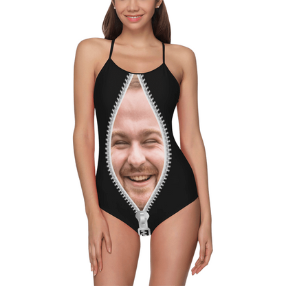 Custom Zipper Face Swimsuit | Unique Women's Slip One-Piece Bathing Suit Honeymoons For Her
