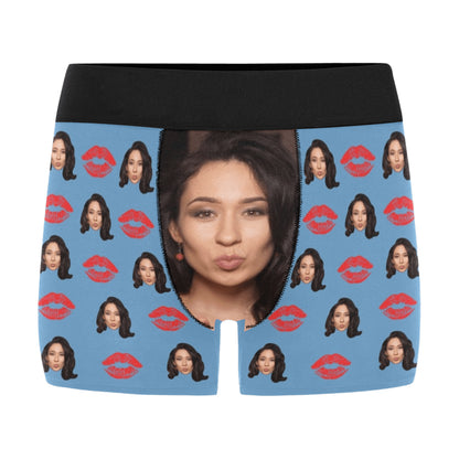 Custom Big Face Red Lip Underwear | Personalized Photo Men's Boxer Briefs For Birthday/Valentine