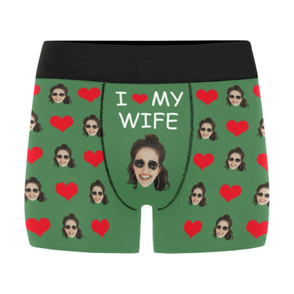 Custom I Love My Wife Face Underwear | Personalized Photo Men's Boxer Briefs For Birthday Gifts