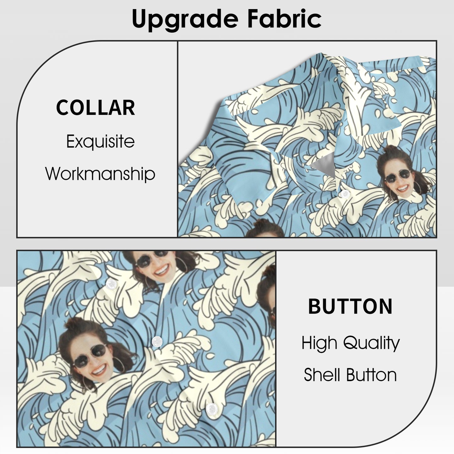 Custom Face Blue Waves Hawaiian Shirt | Personalized Summer Vibes Tropical Aloha Shirt
