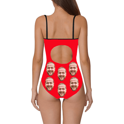 Custom Multi Color Husband Face Swimsuit | Unique Women's Slip One-Piece Swimwear Bride Squad Outfit