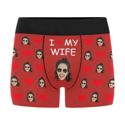 Custom I Love My Wife Face Underwear | Personalized Photo Men's Boxer Briefs For Birthday Gifts