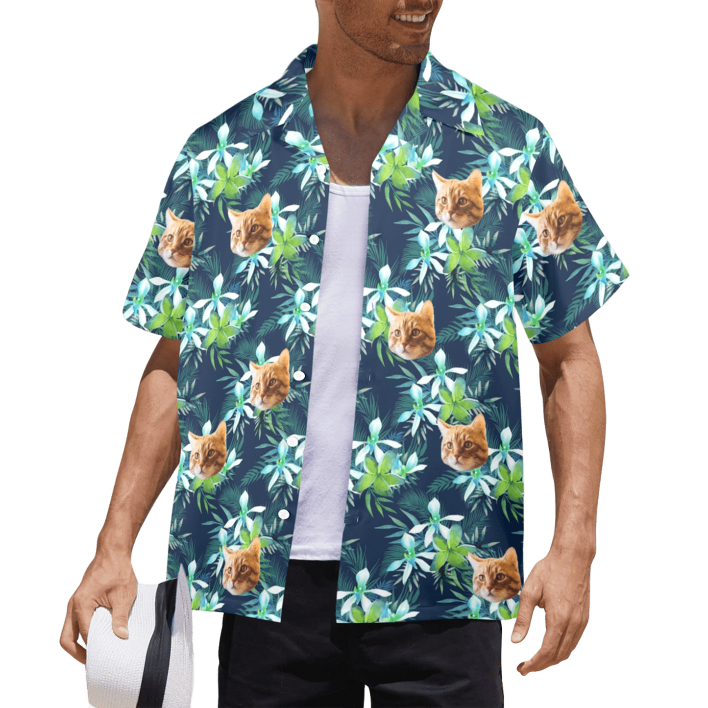 Custom Face Green Leaves Hawaiian Shirt | Personalized Tropical Aloha Shirt Birthday Party Gift