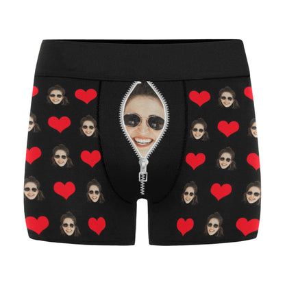 Custom Face Zip Heart Underwear | Personalized Photo Men's Boxer Briefs For Birthday/Christmas Gifts