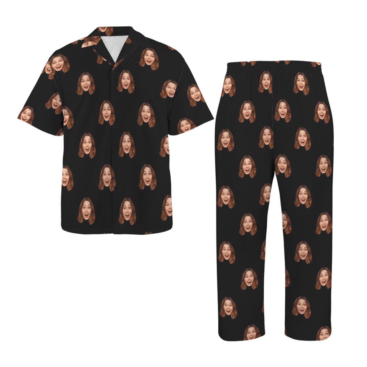 Custom Husband/Boyfriend Face Pajamas | Personalized Men's V-Neck Pajama Set Anniversary Gift