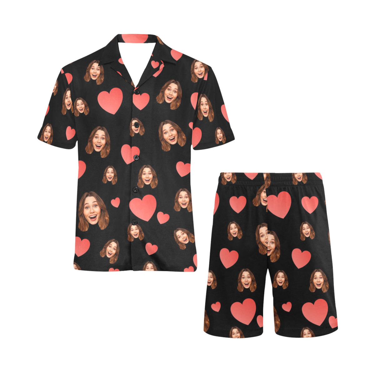 Custom Heart Multi-Color Pajamas | Personalized Men's V-Neck Short Pajama Set Gift for Him