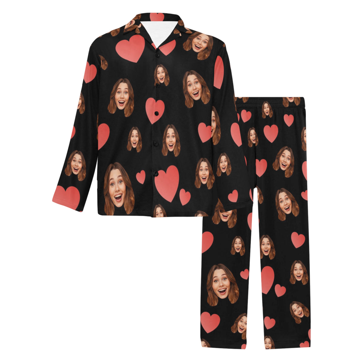 Custom Heart Multi-Color Pajamas | Personalized Men's Long Pajama Set Birthday Gift