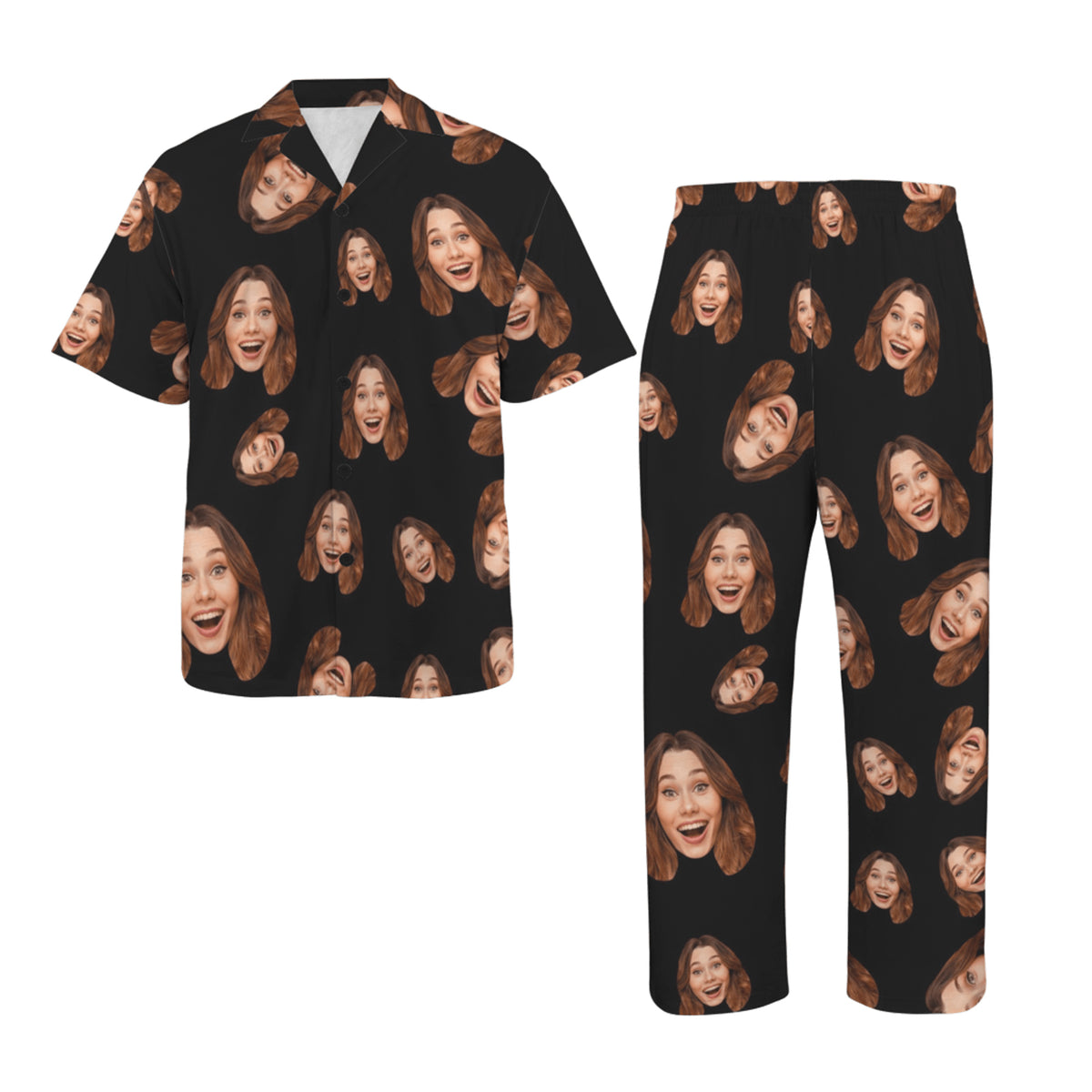 Custom Face Multi-Color Pajamas | Personalized Men's V-Neck Pajama Set Valentine's Gift