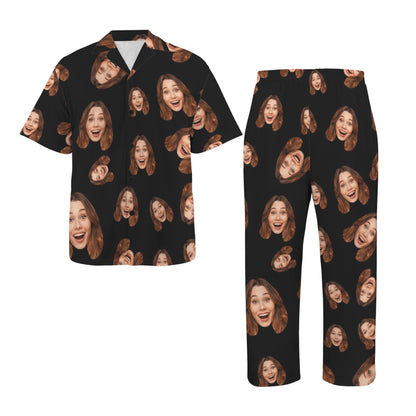 Custom Face Multi-Color Pajamas | Personalized Men's V-Neck Pajama Set Valentine's Gift