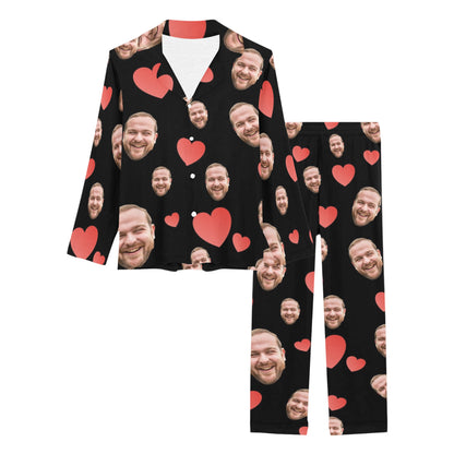 Custom Heart Multi-Color Pajamas | Personalized Women's Long Pajama Set Birthday Gift