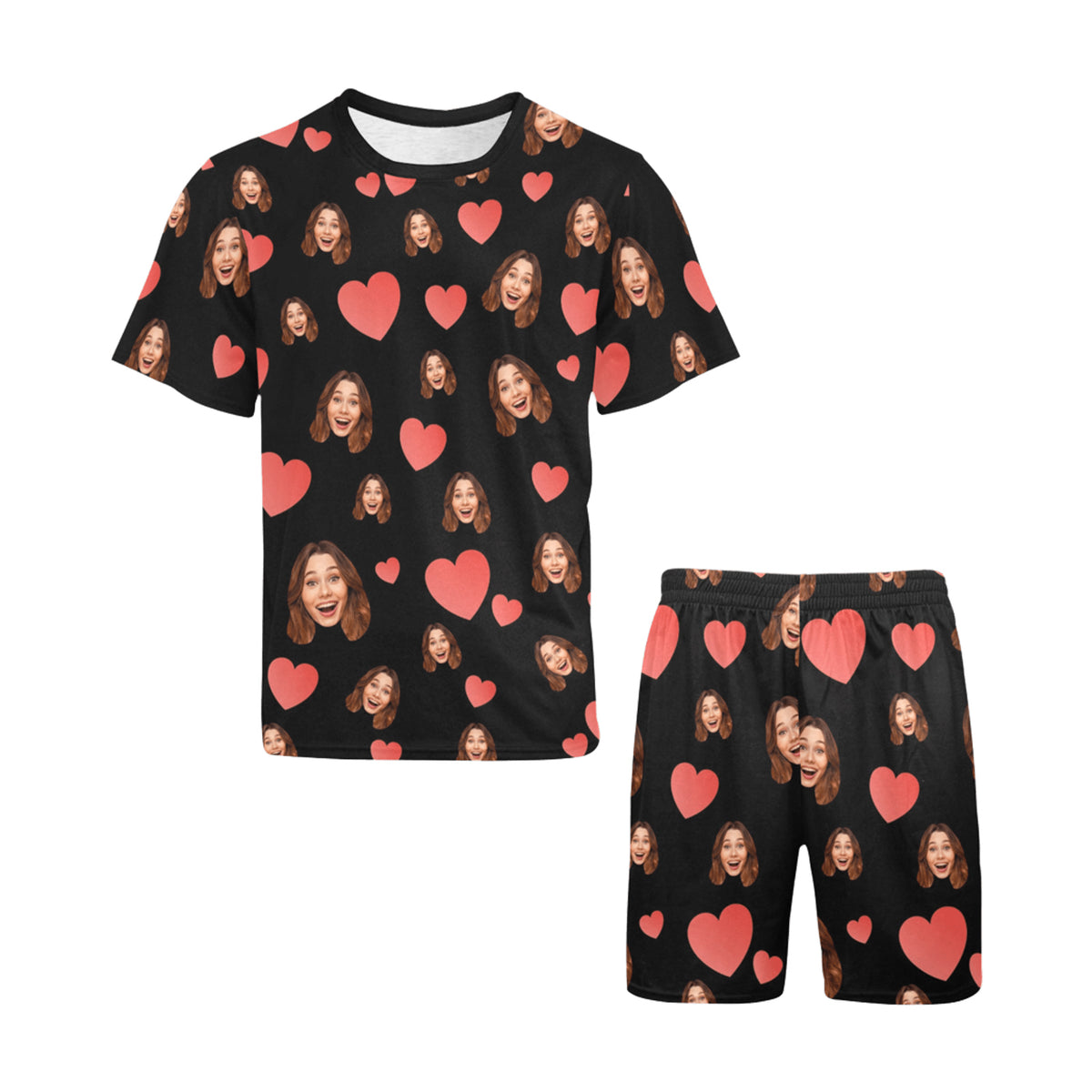 Custom Heart Multi-Color Pajamas | Personalized Men's Short Pajama Set Valentine's Day Present